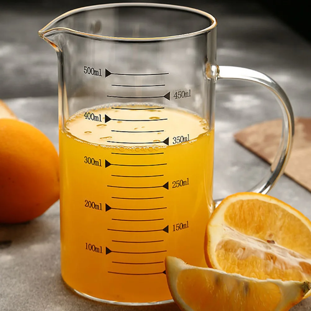 

1 set Glass Measuring Cup with Lid Heat Resistant Borosilicate Kitchen Household Graduated Juice Oil Storage Container for Home