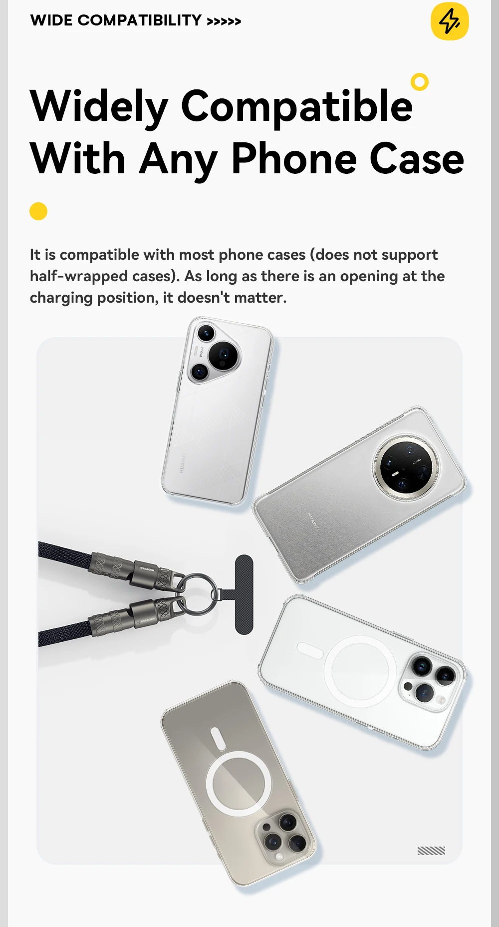 Essager 2 in 1 60W USB-C to Type-C Lanyard Data Cable 3A PD Fast Charging For iPhone 16 15 Samsung Huawei Laptops Anti-lost Rope