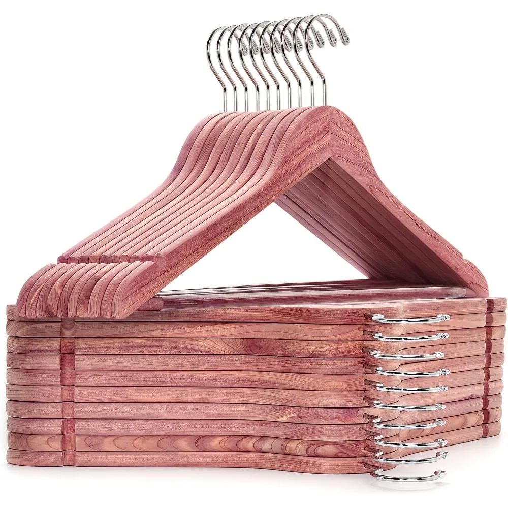 30 Pack American Red Cedar Hangers, Smooth Finish Wood Coat Hangers with Swivel Hook & Notches for Suit, Shirt, Dress, Jacket