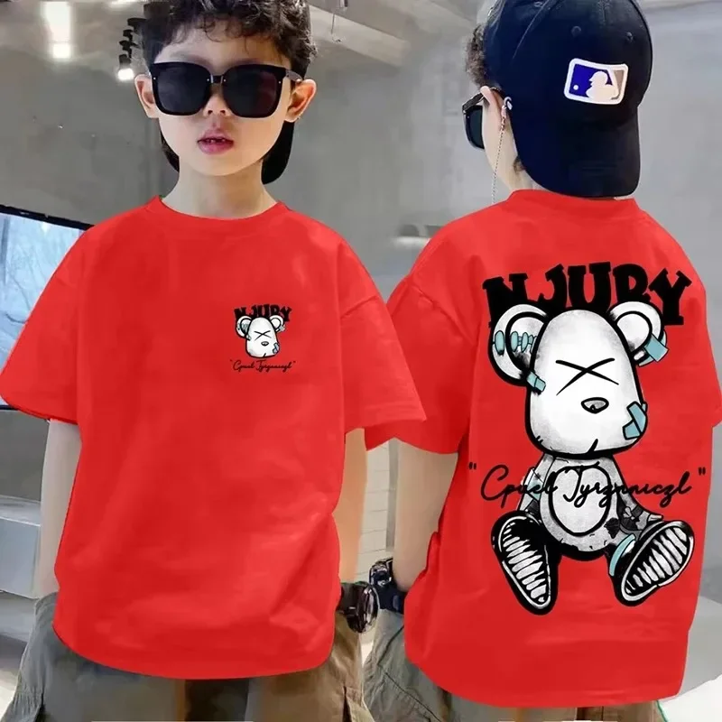 2023 Summer Kids Clothes Streetwear Print Cartoon T Shirt Short Sleeve Tops Tees Boys Girls Clothes 100%Cotton T Shirts Children