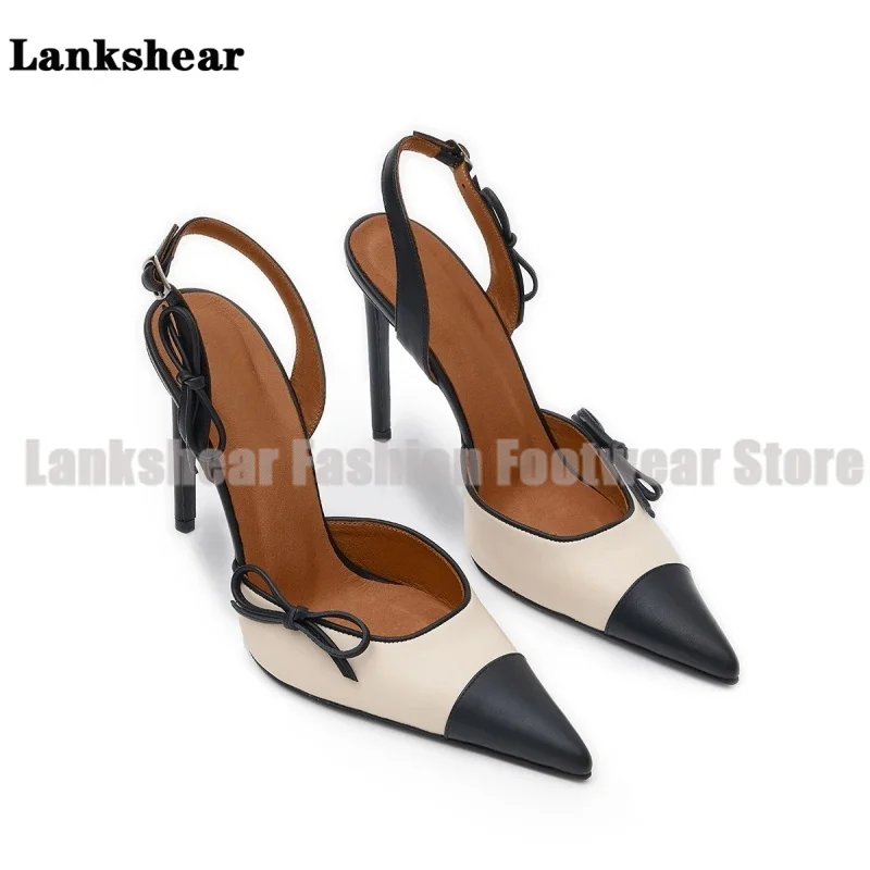 

Pointy Toe Patchwork Sandals Bow Design High Heels Ankle Buckle Strap Party Dress Women Shoes Summer Sandalias De Mujer Verano