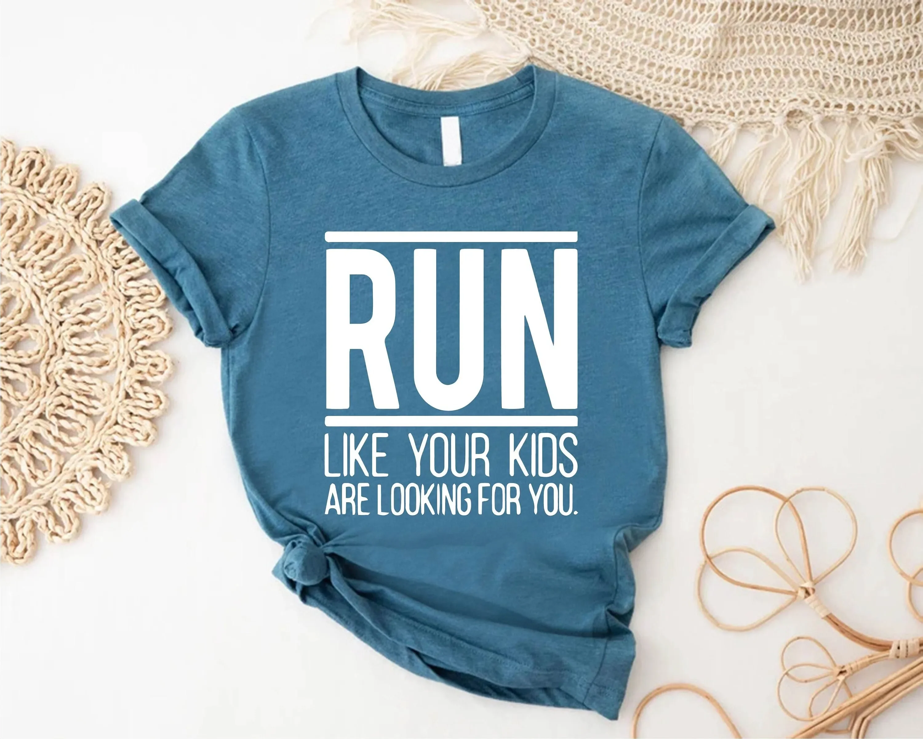 Funny WorkouT T Shirt Running Run Like Your Kids Are Looking For You Runner Mommy Gym Mom