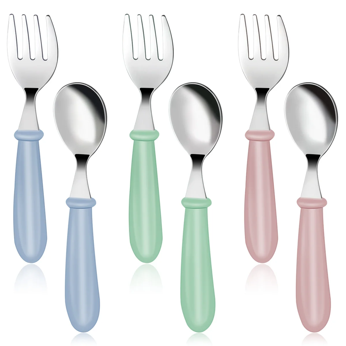 6Pcs Toddler Utensils Kit Stainless Steel Kids Forks and Spoons Dinnerware Set with 3 Forks 3 Spoons Infant Food Feeding Cutlery