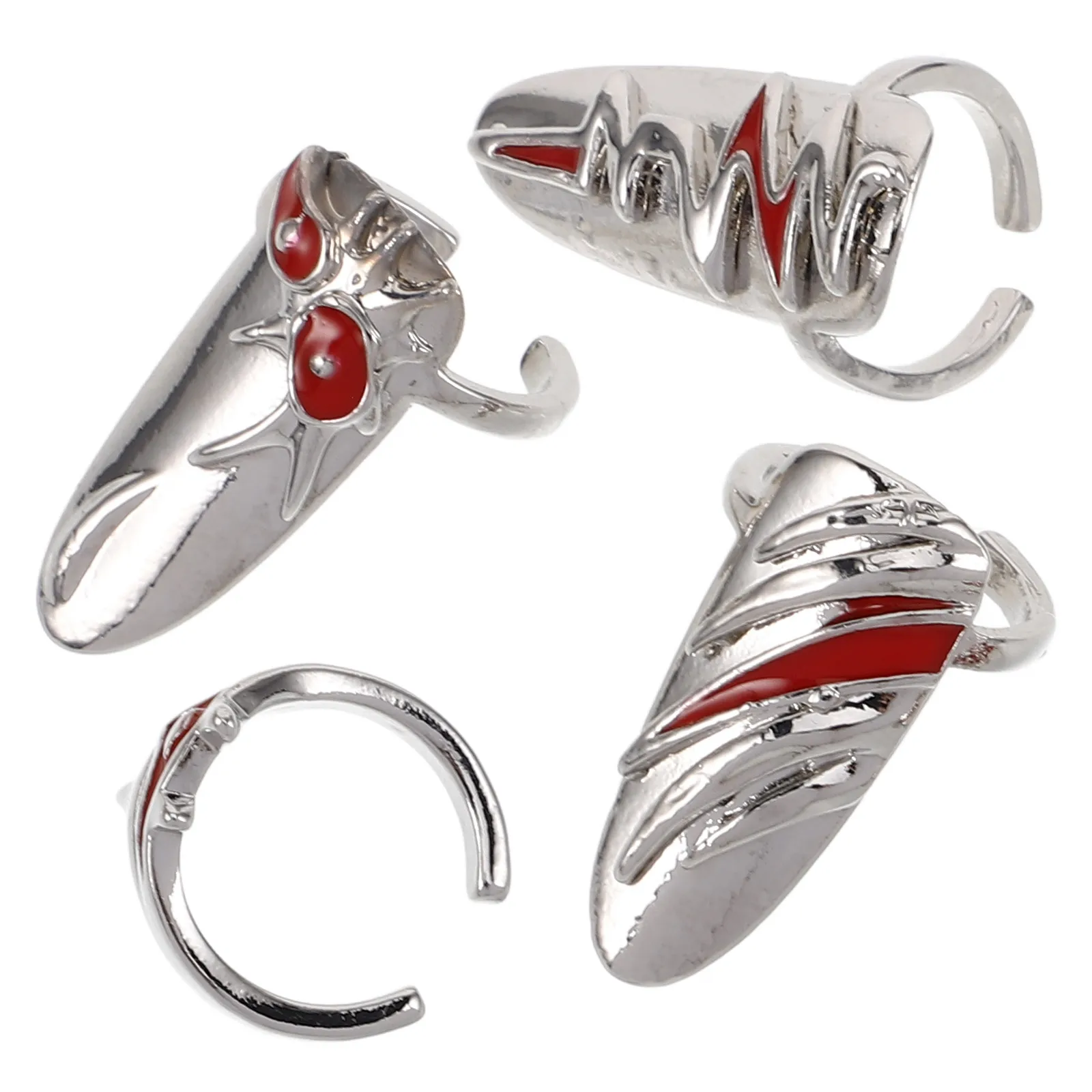 

4 Pcs Nail Ring Set Detachable Adjustable Finger Tip Rings Fake Nail Rings Gothic Punk Manicure Jewelry Fingernail Decorations