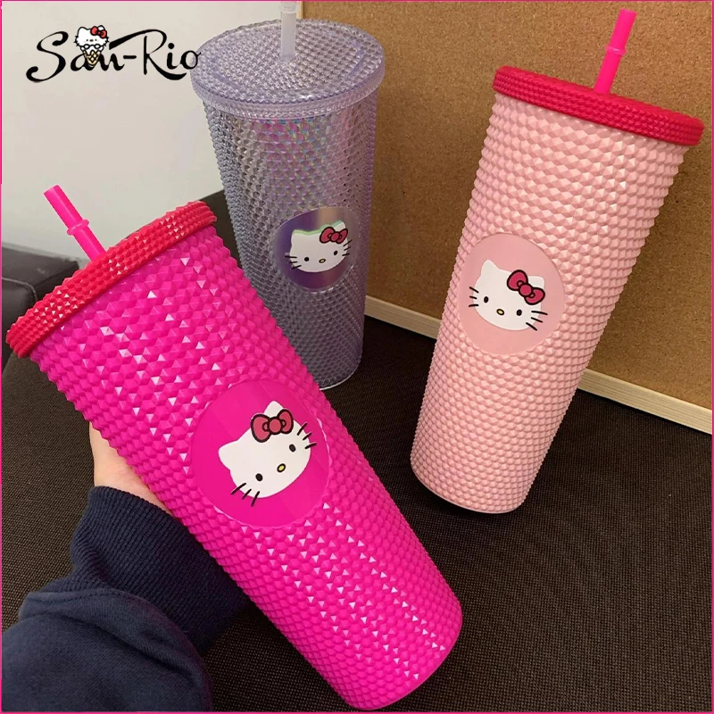 

710Ml Hello Kitty Water Bottle Creative Durian Pattern Reusable Premium Straw Cup Large Capacity Plastic Travel Cup with 1 Straw