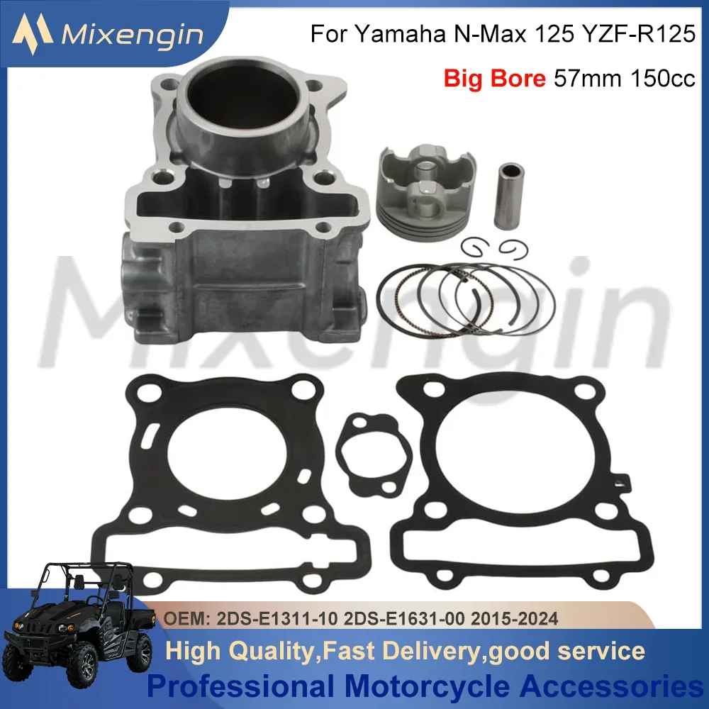 Big Bore 57mm 150cc Cylinder Piston Gasket Rebuild Overhaul Kit for 15-24 Yamaha GPD N-Max YZF-R 125 2DS-E1311-10 Engine Parts