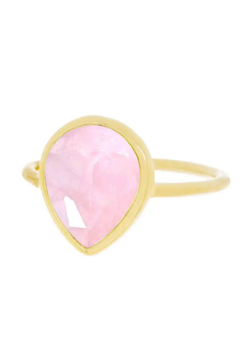 

Semi-precious Stone Rose Quartz Teardrop Ring