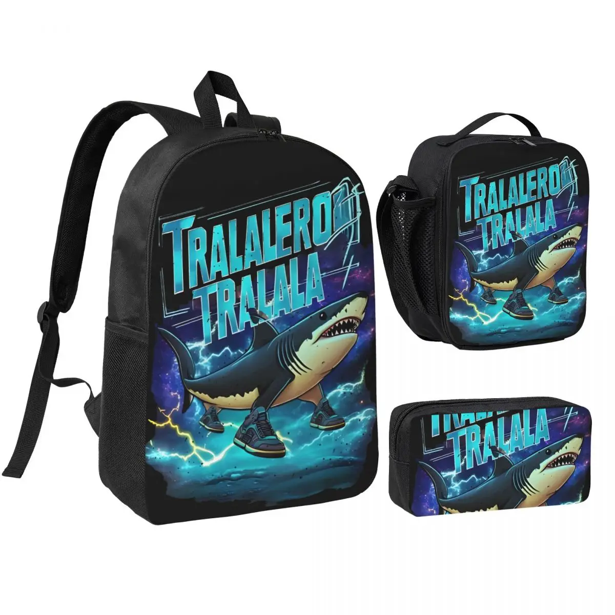 

3pec Tralalero Tralala Bootleg Brainrot Italian Brainrot Meme Backpack Laptop Shoulder Bag Lunch bag Pencil Case
