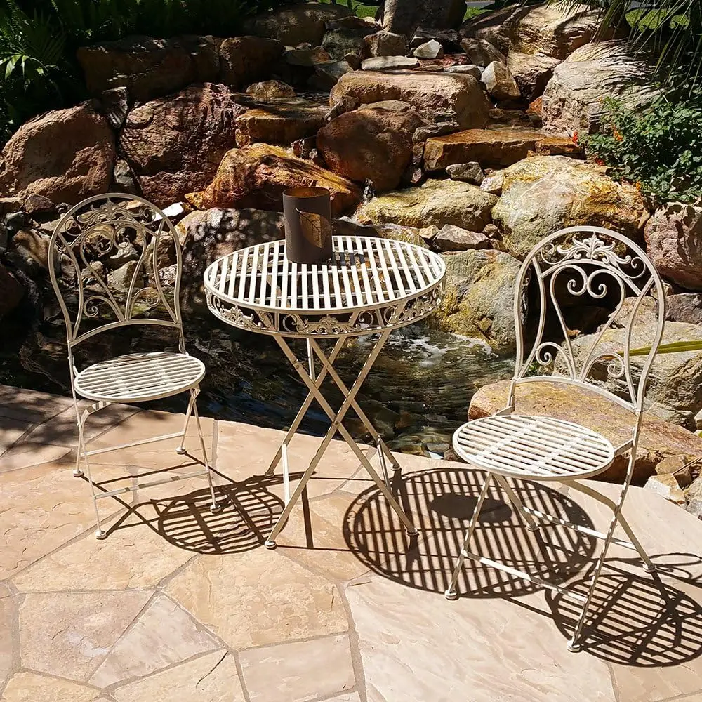 Versailles Antiked Iron 3-teiliges faltbares Bistro-Set – Gesprächsset für den Außenbereich
