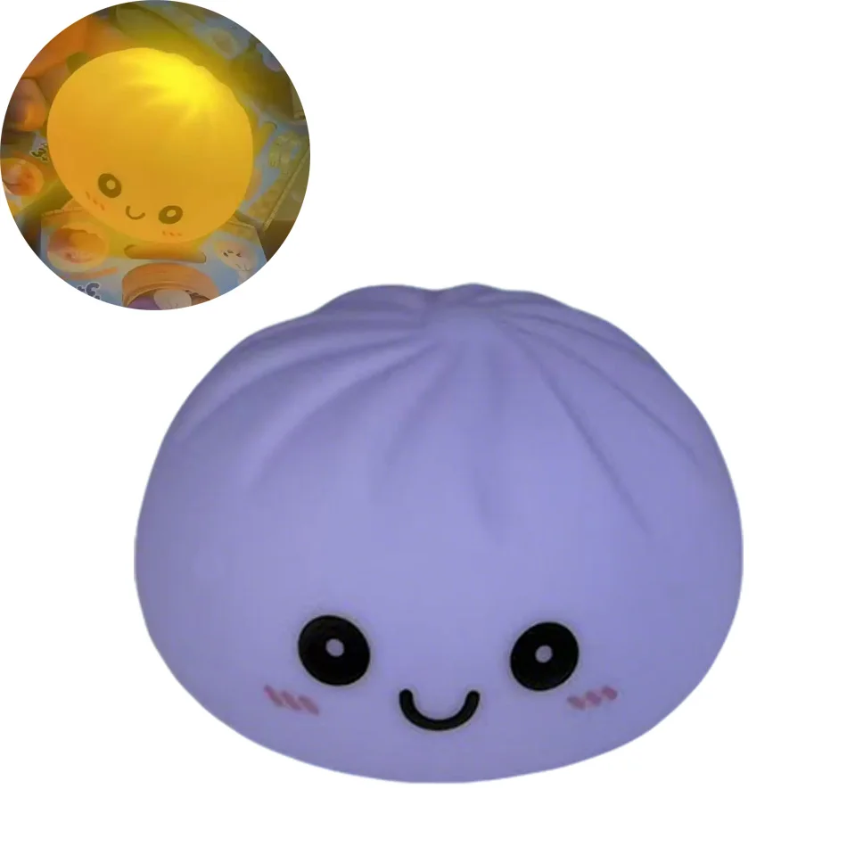 Kawaii Dampfnudel LED-Nachtlicht Niedliche Dumpling-Squishy-Figur aus Silikon mit Farbwechsel Dekorative Schlafzimmerbeleuchtung Geschenk für Kinder