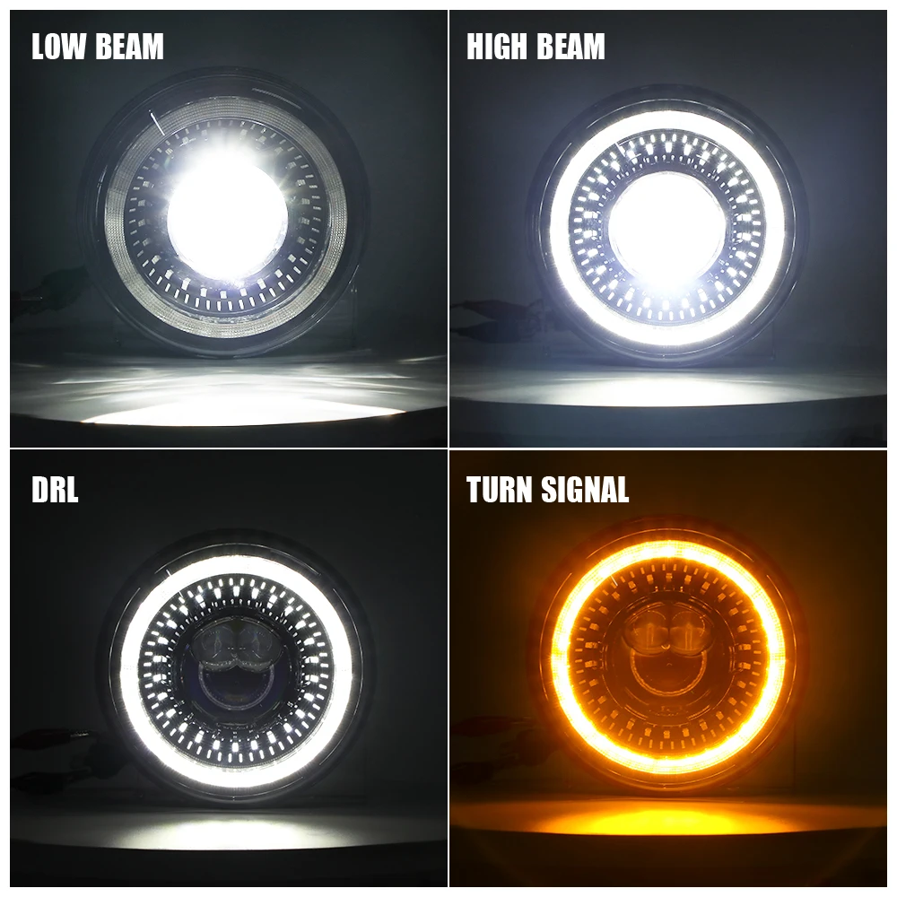 Motorcycle 7 Inch Round Led Headlights For Harley Davidson Motorcycle Halo Ring Turn Signal DRL Auxiliary Motor Led Fog Lights