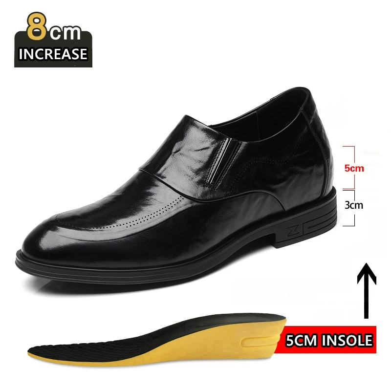 

Man Cow Leather Business Elevator Shoes With Heel Height Hidden Heel Shoes For Men 6CM/8CM Taller Slip-on Formal Wedding Oxfords