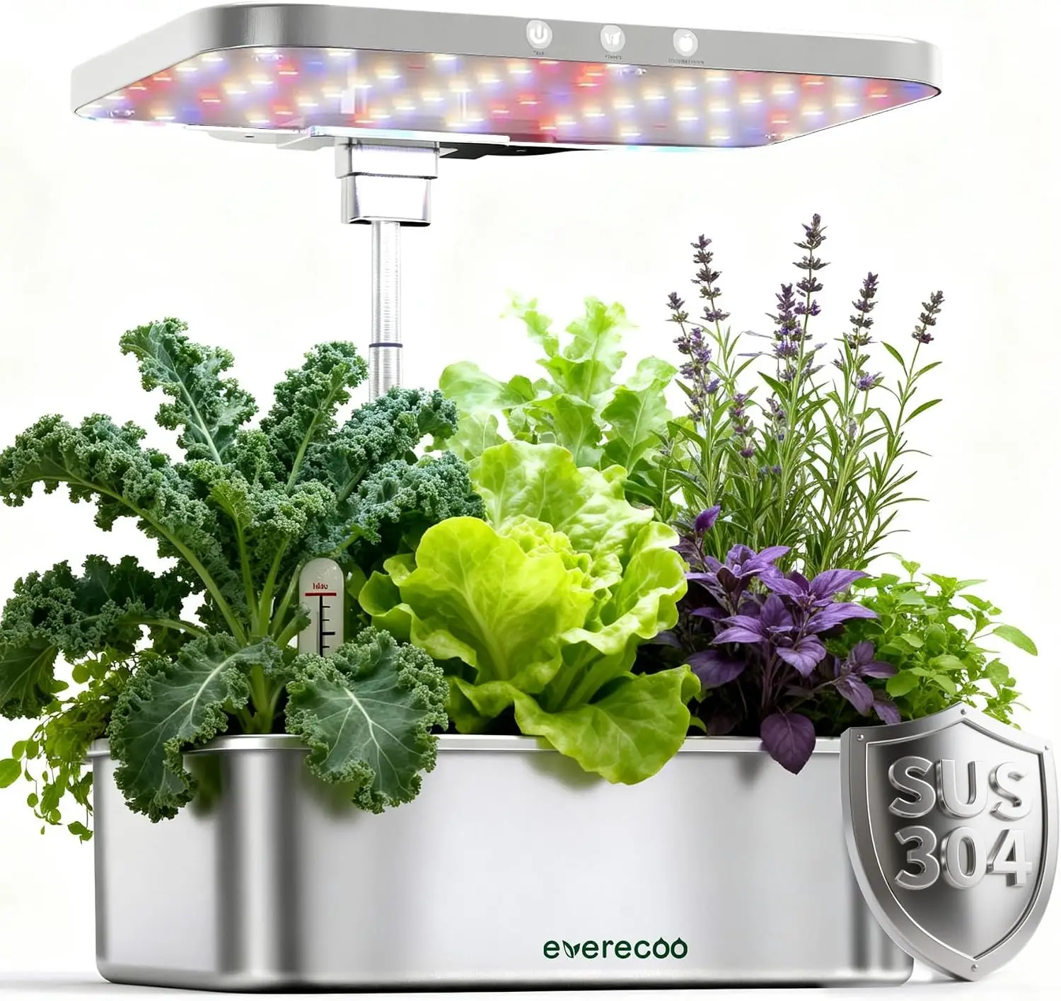 Smart Indoor Hydroponics Growing System Full Spectrum LED Grow Light 15 Pods Stainless Steel Plant Germination Kit Quiet Pump Ve