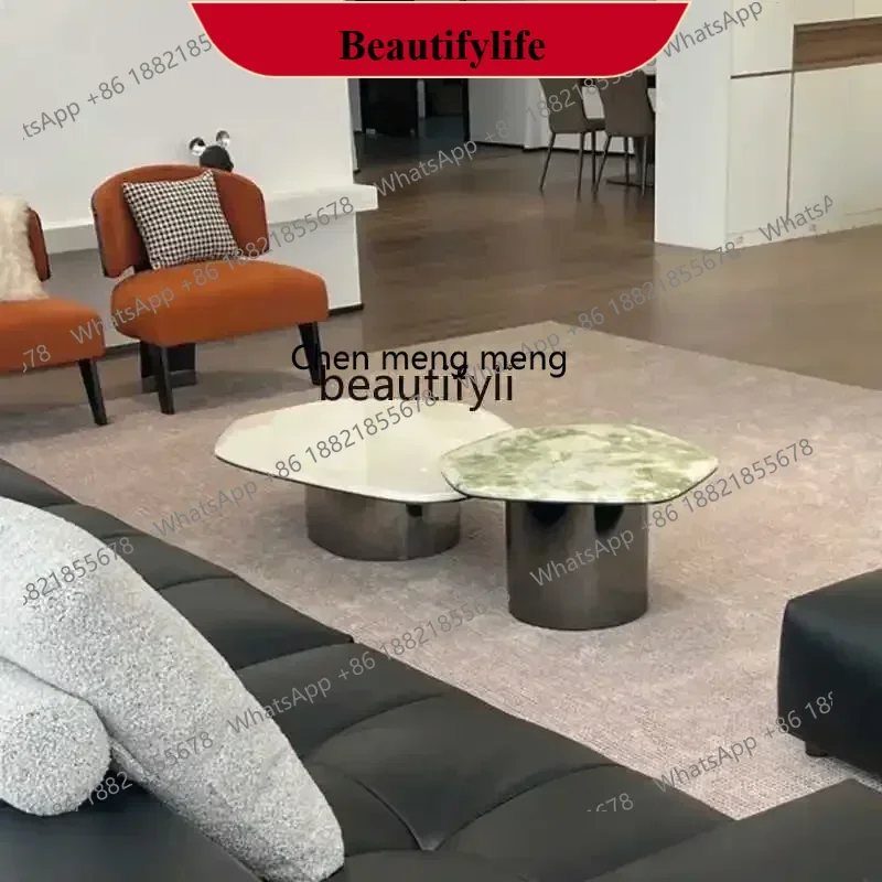 

D178 Italian light luxury natural marble small apartment irregular high and low size combination coffee table
