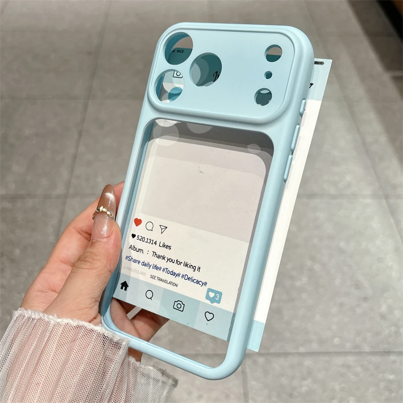 Capa Transparente de Acrílico Antichoque com Janela Grande e Borda Colorida para iPhone 17 Air 16 15 14 Plus 13 12 11 Pro Max