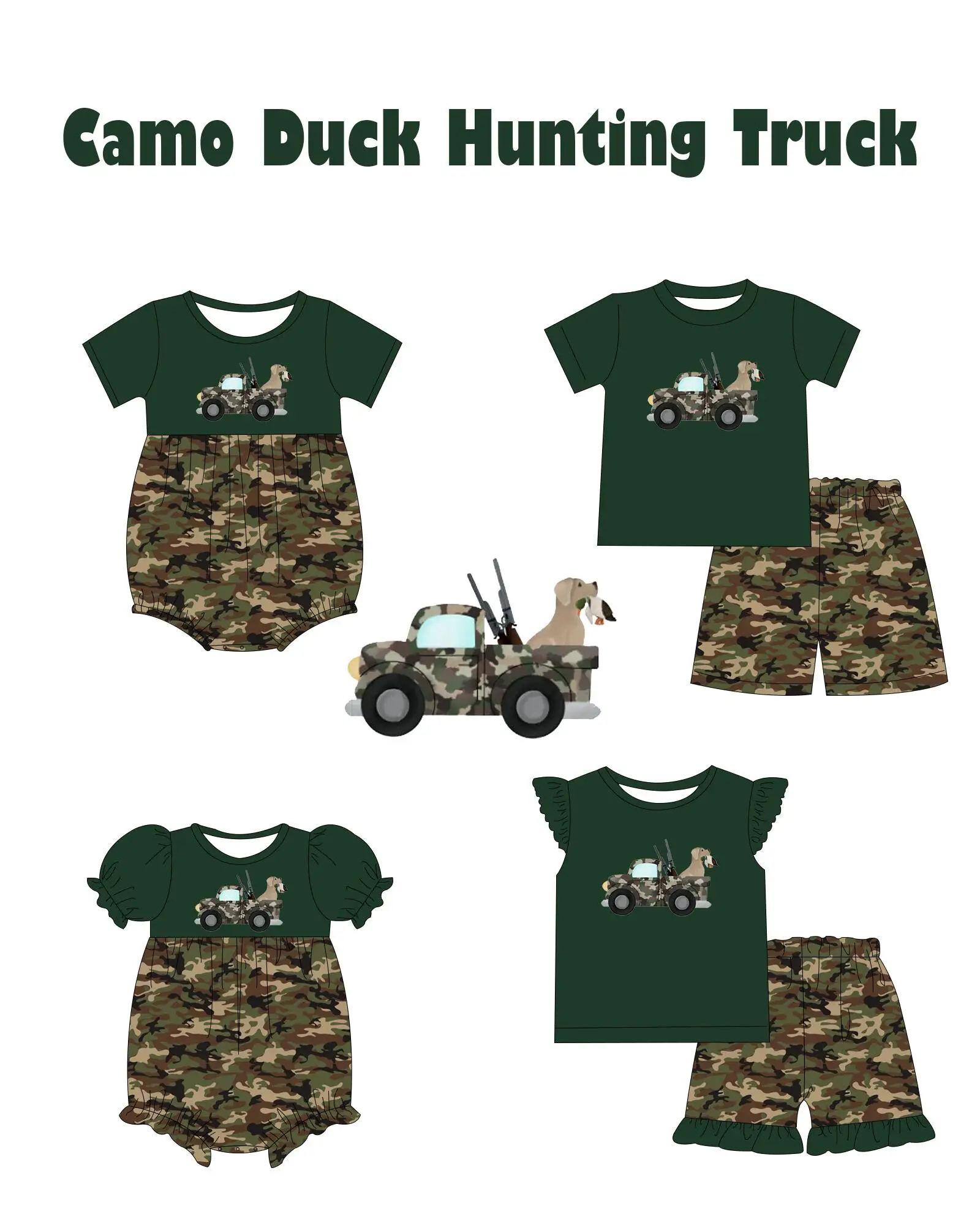 

Hunting Set Summer Children's Clothes Baby Boy Clothes Girls Clothes Camo Duck Print Short Sleeve Shorts Set Romper Toddler Sets