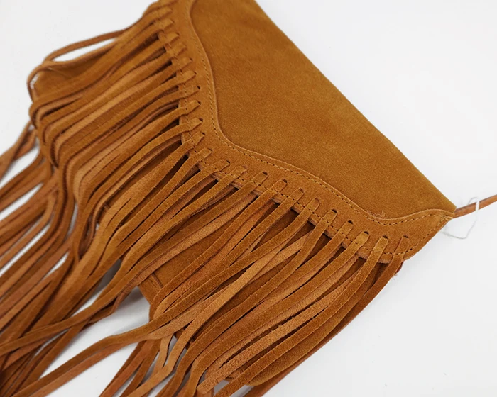 2024 Women Genuine Leather Suede Fringed Brown Crossbody Bag 90s Y2K Boho Hippie Gypsy Ibiza Bohemian Small Phone Side Sling Bag