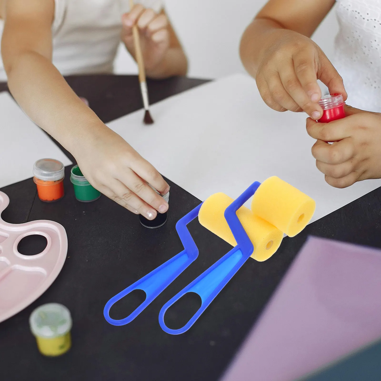 2Pcs Kids Painting Sponge Brush Rollers Mini Paint Tools Easy to Hold for Creative Drawing DIY Art Craft Activities