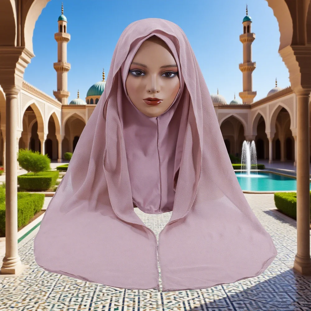 

Двухслойный хиджаб Рамадан, мгновенный шарф, тюрбан, мусульманские женщины, молитвенный хиджаб, Амира, никаб, платок, головной платок, шаль, повязка на голову