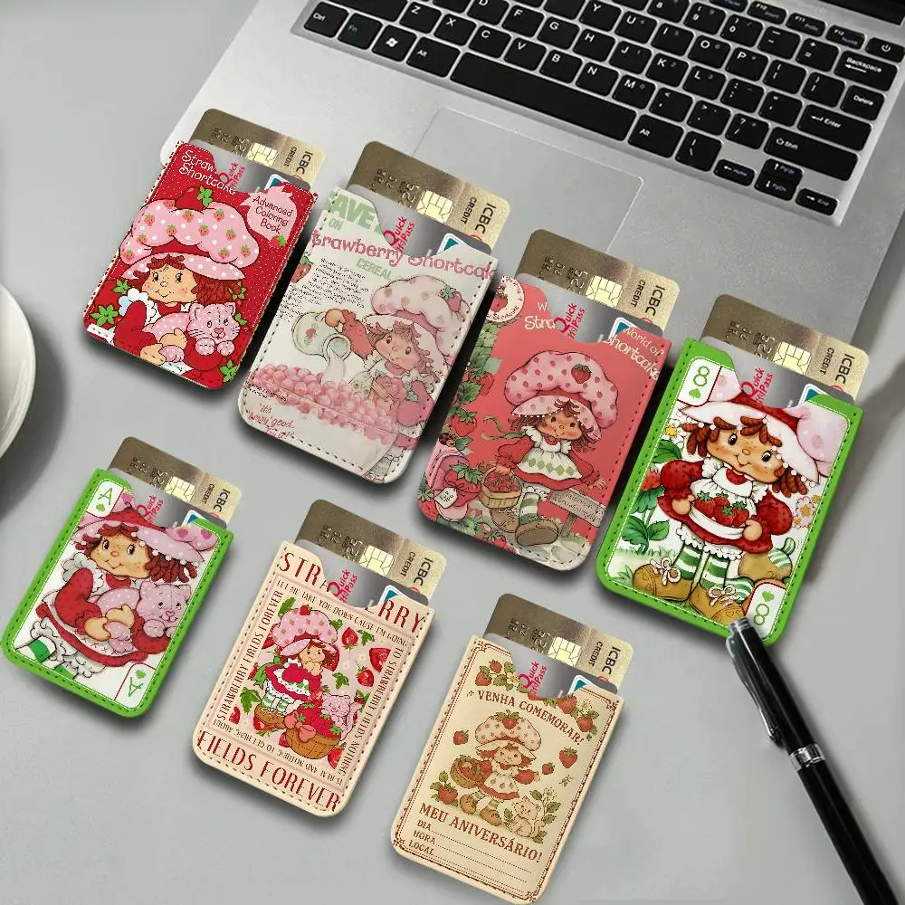 Animated Strawberry Shortcake PU Leather Card Holder Sleeve for Credit Cards,Secure/Slim Design, Travel Storage Essentials