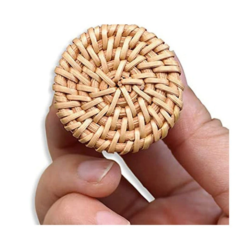 8PCS Rattan Rattan Woven Round Wooden Handle Handle Cabinet Door Rattan Woven Wooden Handle Single Hole Log Color Handle-AT81