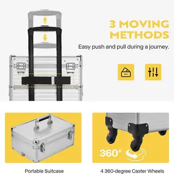 4v1 Make-up kufřík na kolečkách, organizér na kosmetiku, 3barevné LED osvětlené zrcátko 10 nejlepší prodej LED pouzdro na make-up - №5