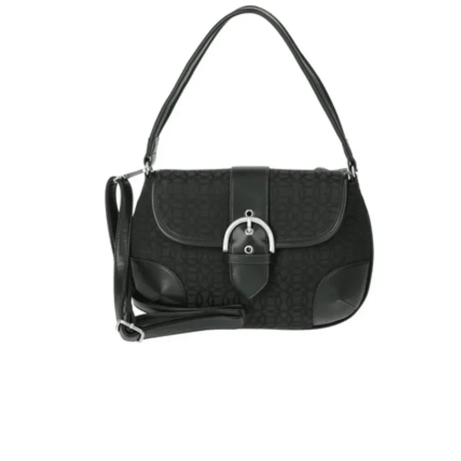 

Time and Tru Women's Heather Shoulder Buckle Bag Black Jacquard