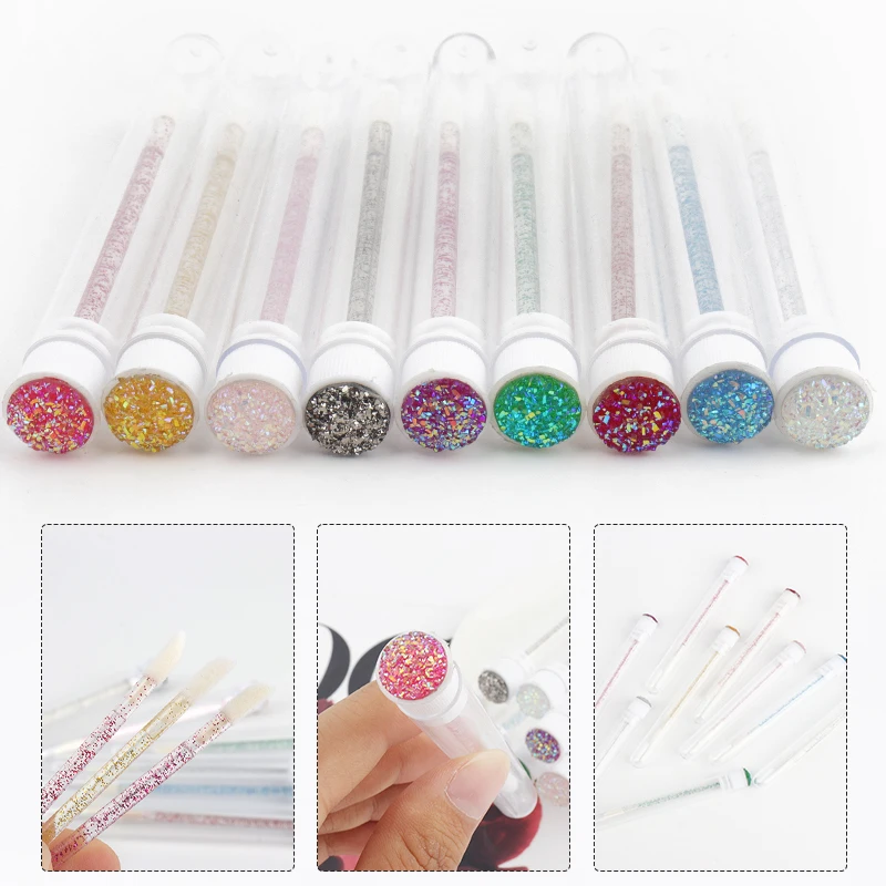 10pcs Disposable Diamond Tube Lip Brush Lipstick Makeup Brush Lip Gloss Wands Eyeshadow Applicator Portable Travel Cosmetic Tool