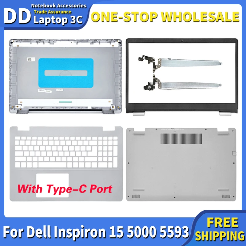 New Laptop LCD Back Cover Front Bezel Hinges Palmrest Bottom Case Upper Top Cover For Dell Inspiron 15 5000 5593 032TJM 0V5JHC