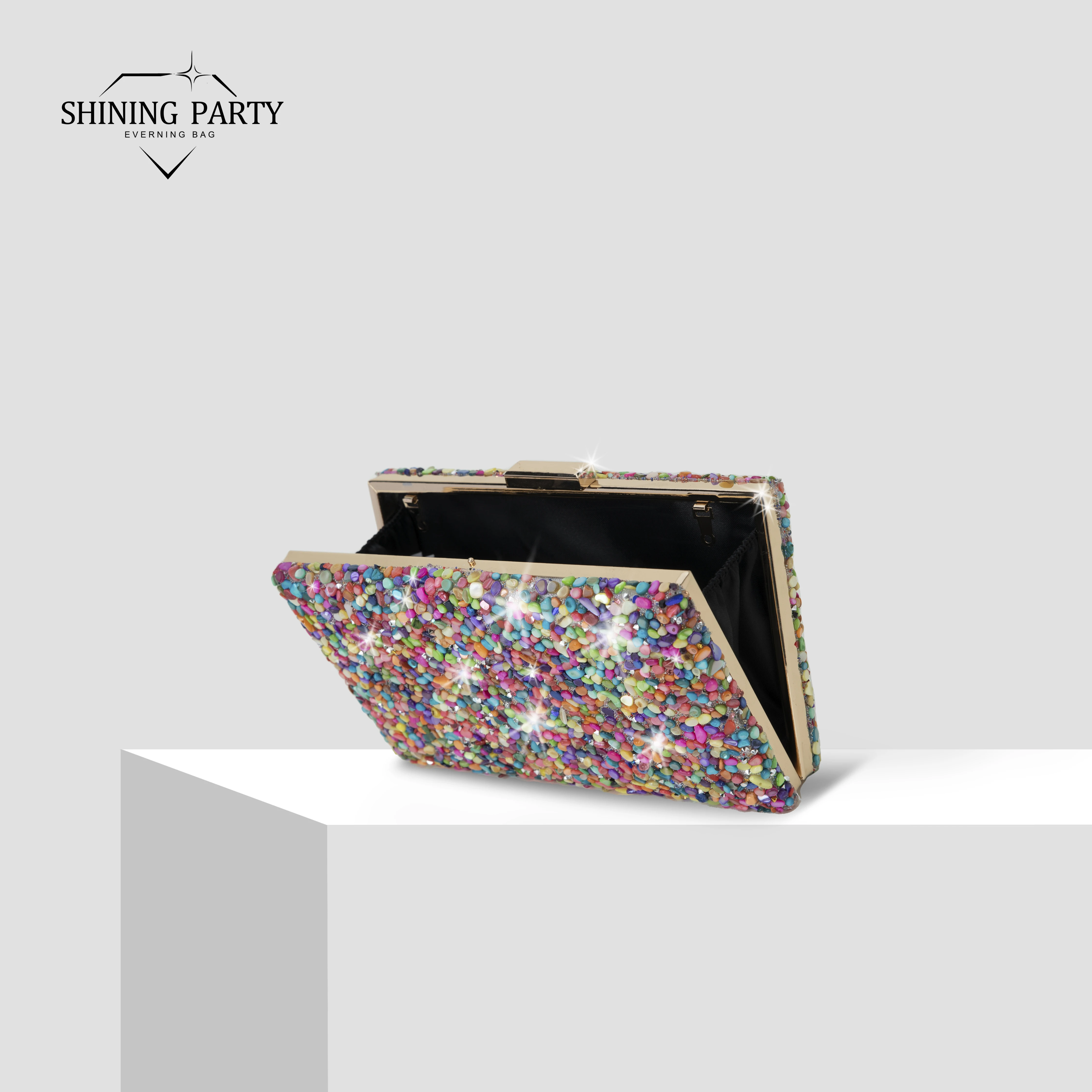 Multifunctional high-end banquet bag colorful rock crystal clutch bag candy design versatile chain crossbody bag ladies clutch