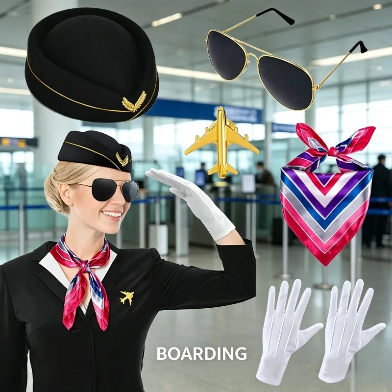 

Halloween Female Pilot Costume Attendant Captain Makeup Ball Airline Themed Party or Role-playing