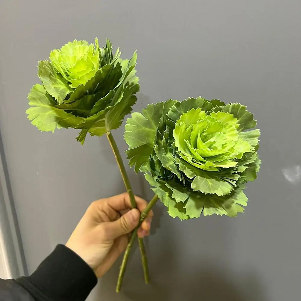 2 pçs artificial falso repolho rosa flores hastes falso ramo de flor de seda para decoração de cozinha de casamento (branco)