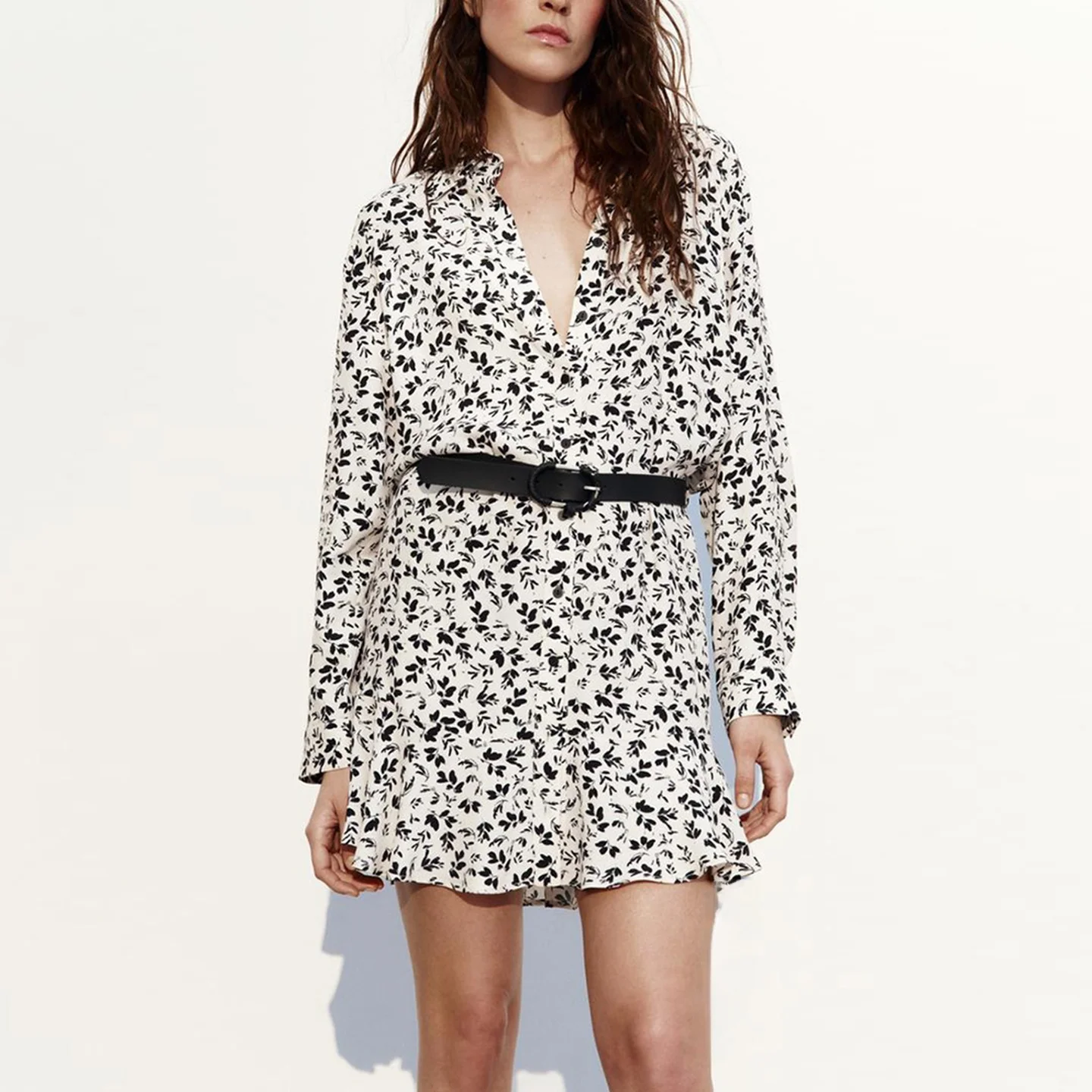 Bloemenprint ort Dr Dames Sle met riem Herfst Nieuwe collectie 2025, Polyestervezel Vrijetijdskleding Dagelijks Ocn