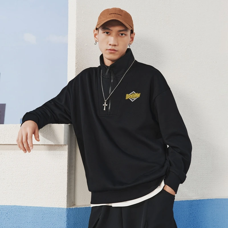 Xtep Pullover Sweater Male And Female  Winter Stand-Up Collar Sports Hoodie Trendy Comfortable Leisure Tops 876427930004