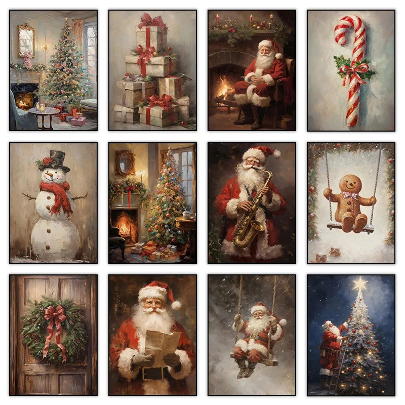 1pc frameless Canvas Painting Christmas Holiday Posters Santa Claus Snowman Gingerbread Man Prints Canvas Printing Wall Art Pict