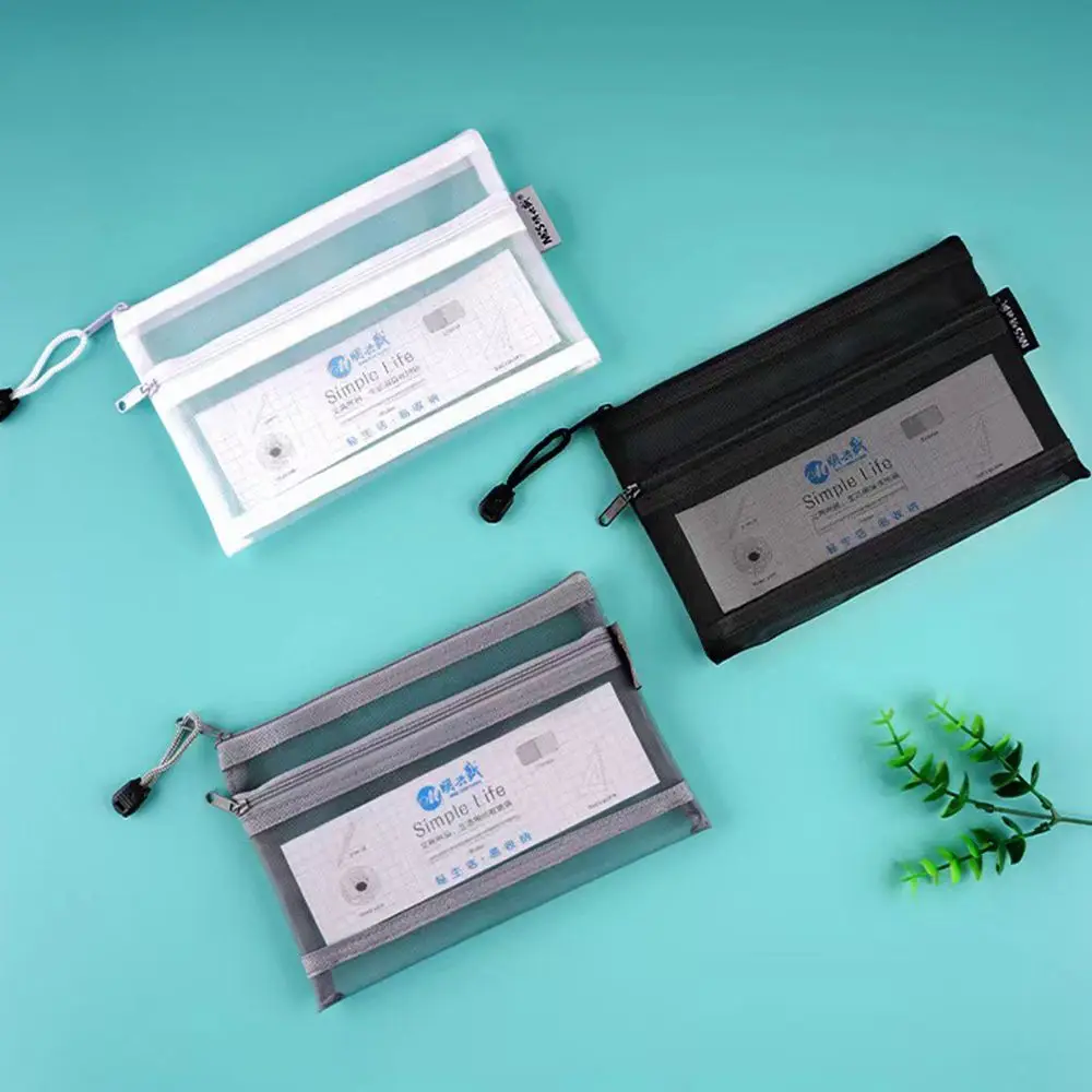 

Office Document Large Capacity Pen Box File Folder Cosmetic Storage Bag Double Mesh Pencil Bag School Stationery Supplies