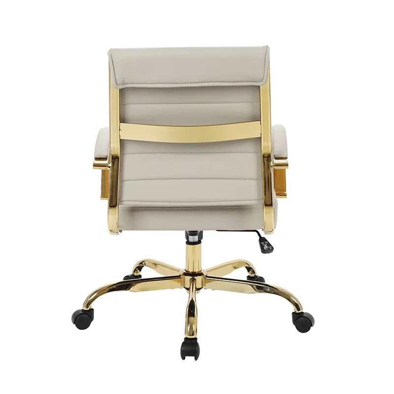 White PU Leather Executive Chair Furniture mid Golden iron Metal Frame Swivel Office Chair