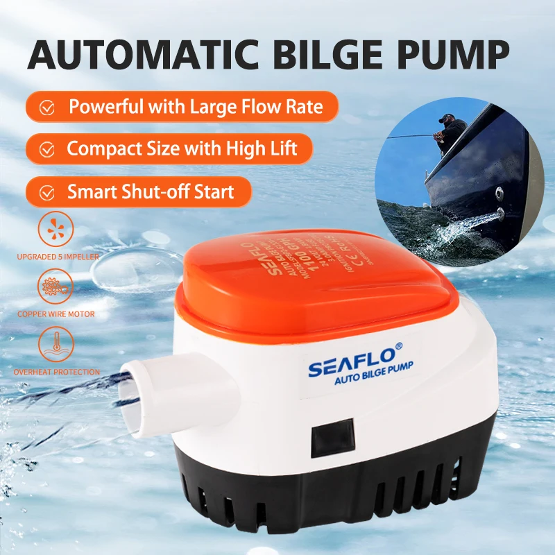 SEAFLO Marine bilge ระบายน้ําปั๊ม 12V submersible ขนาดเล็ก DC speedboat ระดับน้ําต่ําอัตโนมัติ 24V ปั๊ม