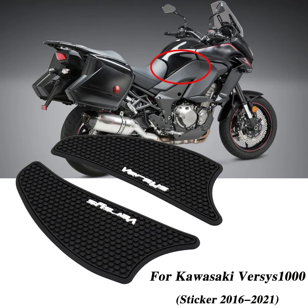 Motocicleta preta Tanque de Gás Pads, Lado de Tração, Fuel Grip Protector Adesivo, decalques para Kawasaki VERSYS 1000 Versys 1000 2016-2021