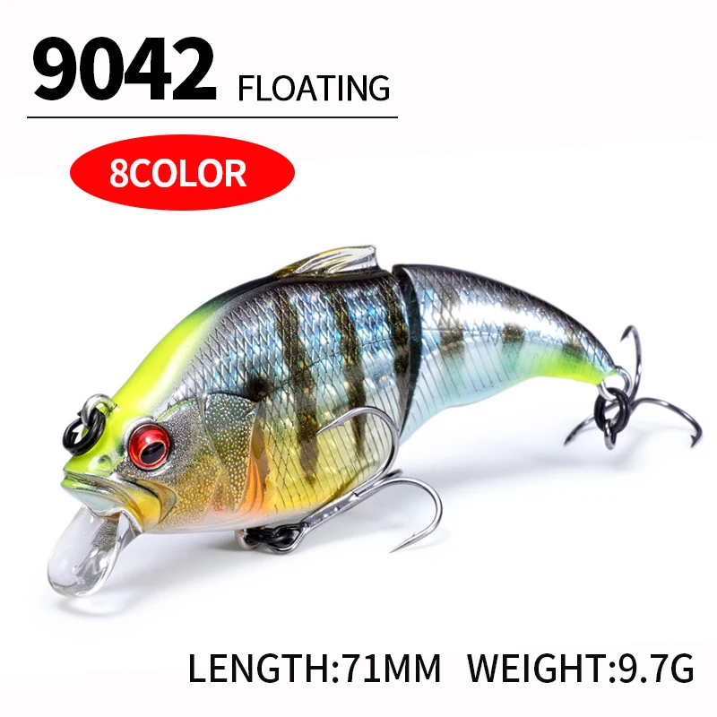 9.7g 71mm Realistico 2 Segmenti Minnow Richiamo di Pesca Galleggiante Crankbait Esca Artificiale Wobbler per Bass Pike Swimbait Attrezzature