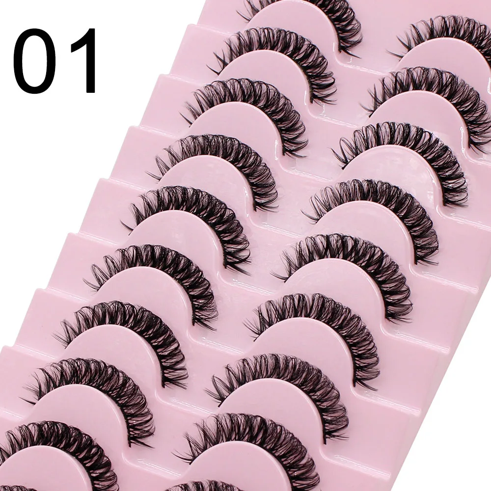 Moonlily 10 Paar Vollstreifen-Wimpern DD Curl Runde 3D-Wimpern Wiederverwendbare flauschige falsche Wimpern Russische Verlängerungen – Detail 7