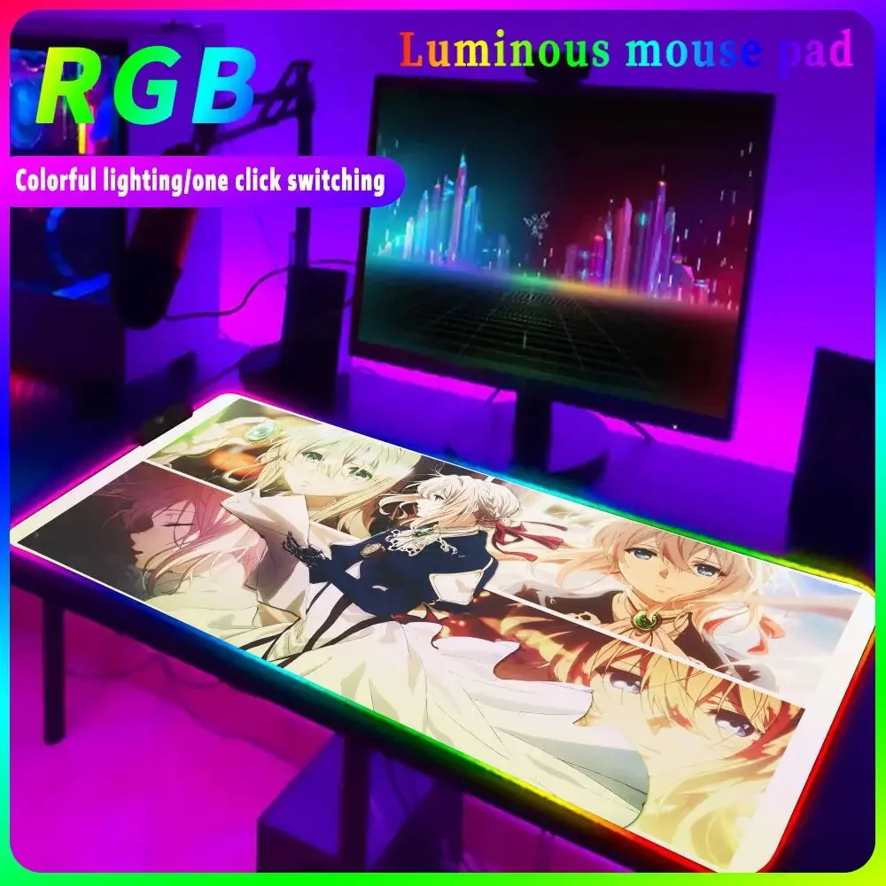 Imagem -04 - Impressão de Alta Definição Mousepad Tapete de Mesa Luminous Anime Rgb V_violet E_evergarden Almofada de Escrita do Estudante Tendência Ins