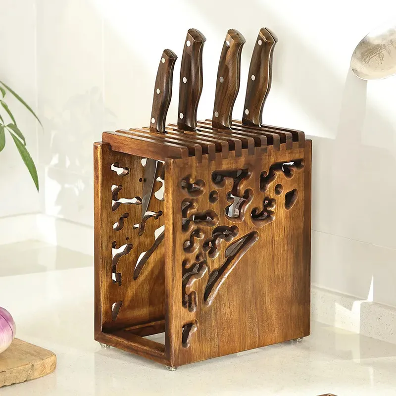 Wood Knife Holder Kitchen Knife Holder Knife Storage Rack Large Capacity Ventilation Mold Prevention Drainage Knife Holder ZI232