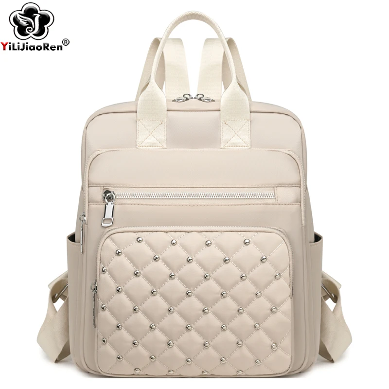 

Fashion Rivet Daypack Women Shoulder Bag Waterproof Nylon Backpack Female Simple Knapsack for Girls Lightweight Travel Rucksack