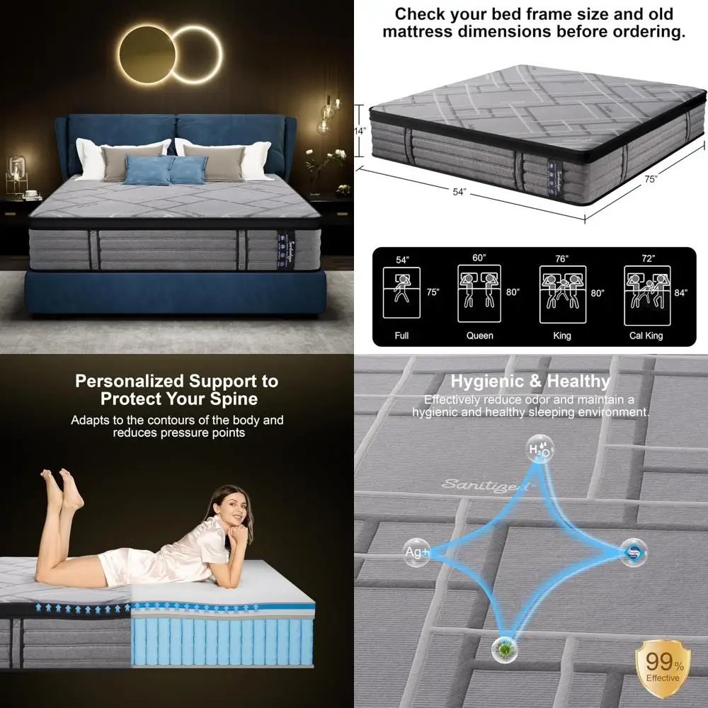 مرتبة هجينة من الإسفنج الجل الأوروبي المتوسط الثابت - حجم كامل 14 بوصة لتخفيف الضغط، دعم الحافة المقواة، ملفوف بسهولة #1