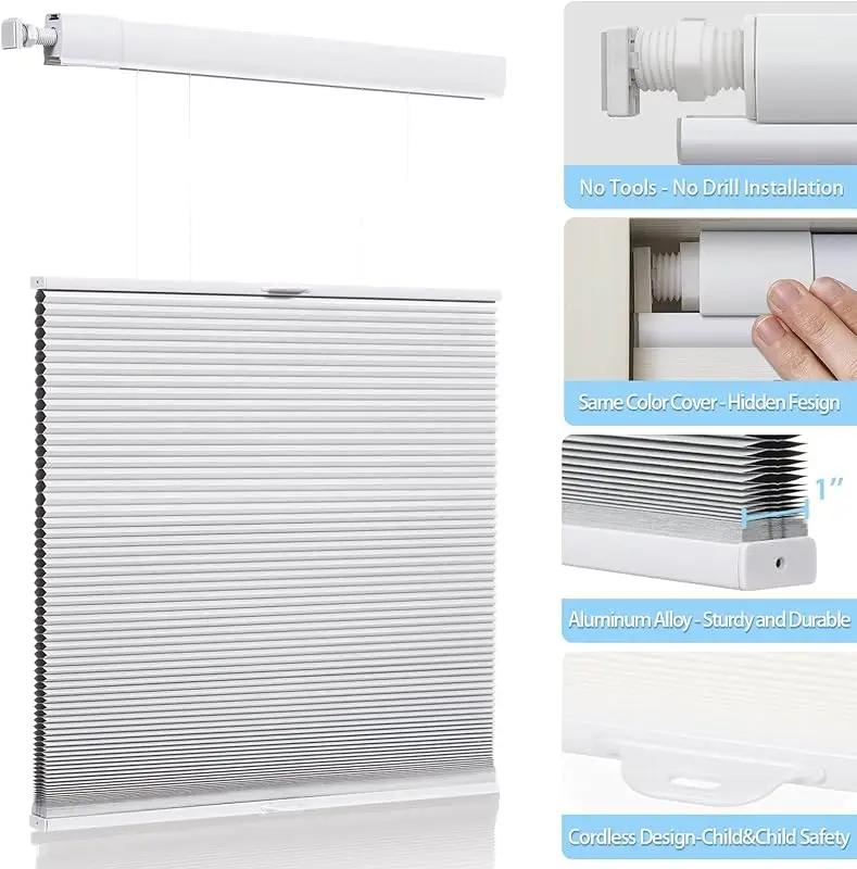 ظلال مخصصة لا تحتاج إلى ثقب الحفر لا أدوات تثبيت دليل مزدوج لاسلكي أعلى أسفل أسفل حتى الخلوية العسل الستائر لنوافذ