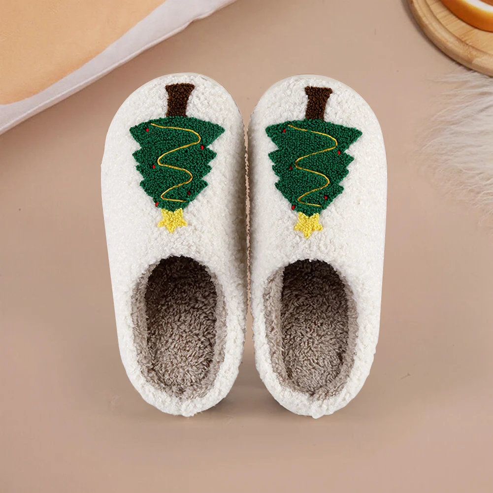 クリスマスツリーぬいぐるみスリッパ 暖かいスリッポンハウスシューズ 滑り止め ふわふわホームスリッパ 毛皮のようなクリスマスツリースリッパ 秋冬用