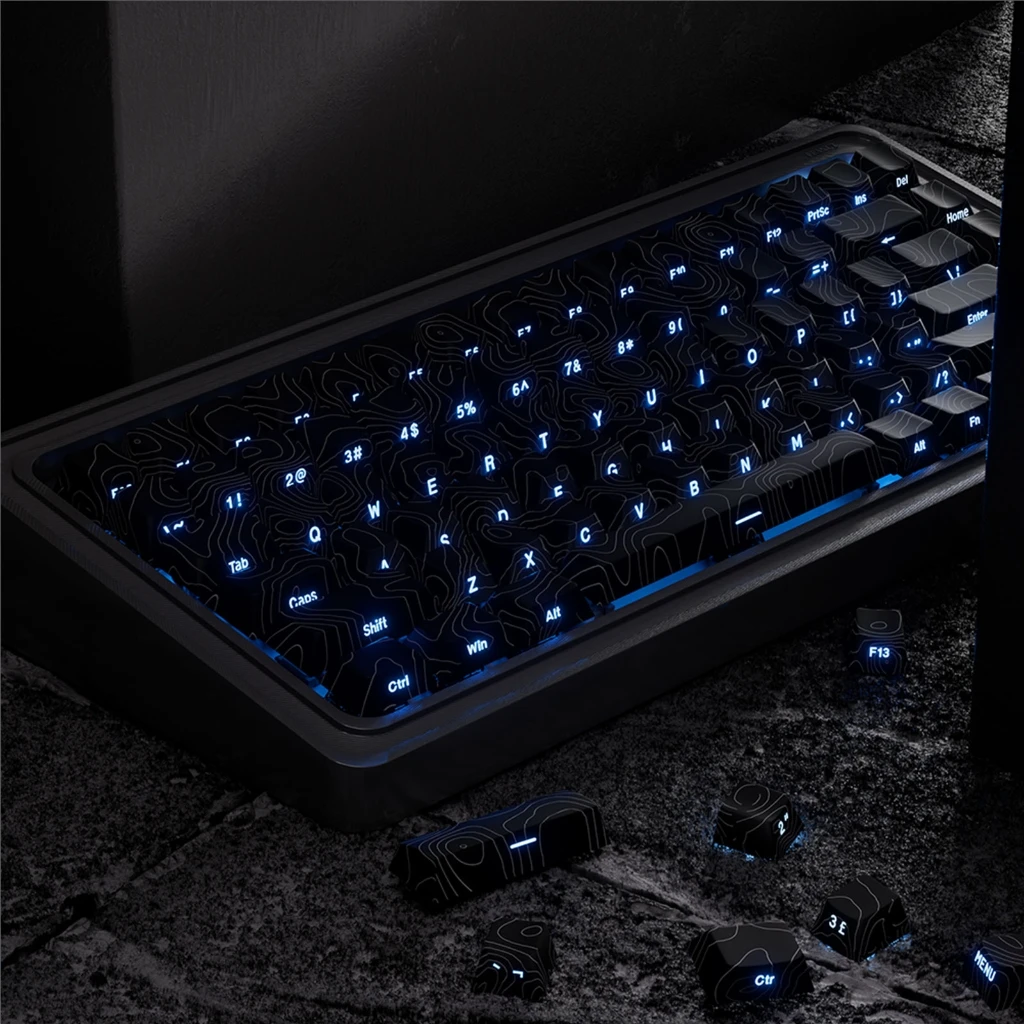 136Keys Keycaps Set with Side Engraves Side Engraves Line Engravings Texture for Mechanical Keyboards Dropship