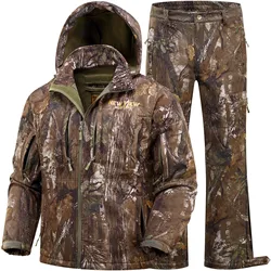 Camo Hunting Clothes for Men, Winter Warm Hunting Jacket and Pants,Fleece Lined Hunting Suit for Deer Duck Bow Hunts