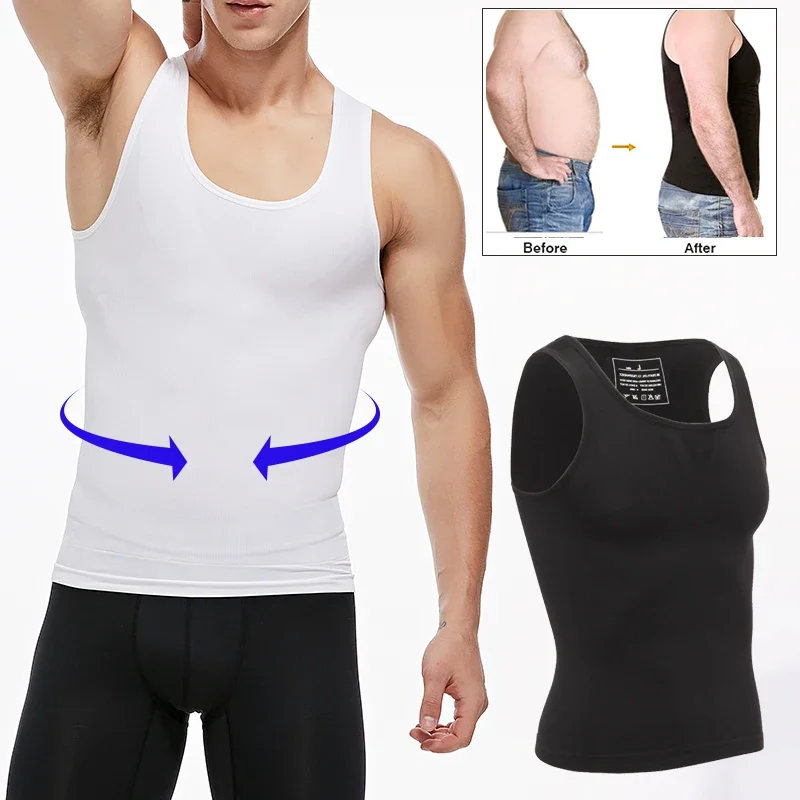 Mens Compression Shirt Slimming Body Shaper Vest to Hide Abdomen Shapewear Vest Fit Abs Undershirts Summer Flat Belly Clothes